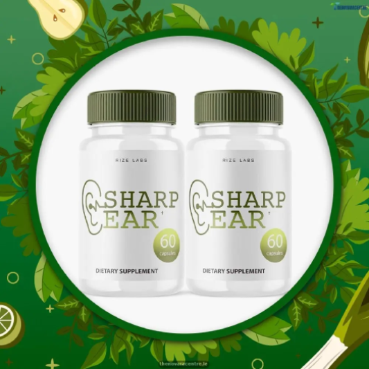 SharpEar natural hearing supplement bottle, front view, supports healthy hearing
